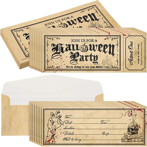 Amazon.com : 50 Pieces Halloween Party Invitations Ticket Scary Halloween Party Invitations with Envelopes Halloween Birthday Invitations Card Spooky Themed Fill in Blank Invites for Kid Adult Party Baby Shower : Home & Kitchen Scary Halloween Party Invitations, Scary Halloween Invitations, Halloween Invitation Card, Halloween Theme Party, Halloween Birthday Invitations, Scary Halloween Party, Vintage Invitations, Halloween Party Themes, Holiday Party Invitations