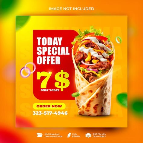 PSD shawarma fast food social media bann... | Premium Psd #Freepik #psd Fast Food Social Media, Pizza Flyer, Food Social Media, Restaurant Ad, Food Discount, Food Promotion, Menu Flyer, Food Banner, Food Advertising