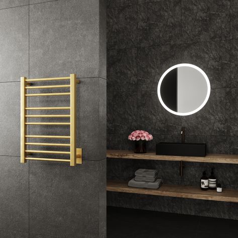 Cronos Towel Warmer in Gold 31 x 26 Heated Towel Warmer, Backlit Bathroom Mirror, Electric Towel Warmer, Modern Towels, Led Mirror Bathroom, Towel Warmer, Heated Towel, Drying Towels, Towel Rail