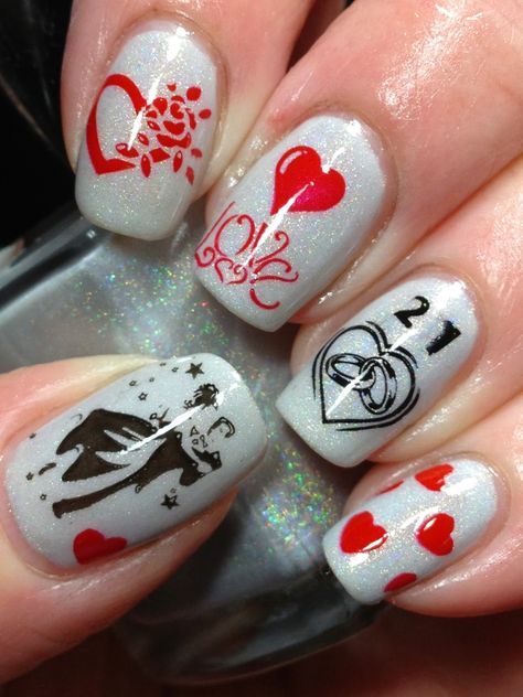 Anniversary Nails! Wedding Anniversary Nails, Anniversary Nails, Xmas Nail Art, Natural Nail Art, Chevron Nails, January Nails, Valentine Nail Art, Valentine Nails, Fashion Hairstyles