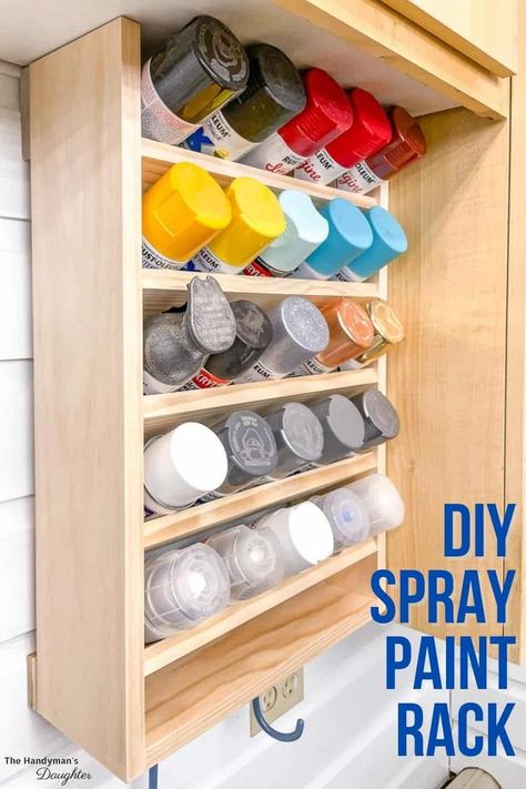 Workshop Organization Ideas, Spray Paint Storage, Paint Rack, Paint Organization, Diy Spray Paint, Garage Organization Diy, Garage Tool Storage, Tool Storage Diy, Spray Paint Cans