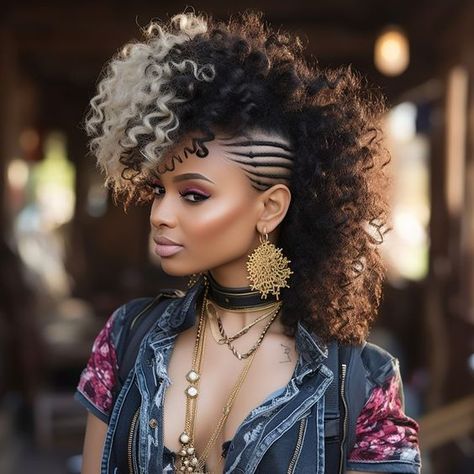 29 Best Mohawk hairstyles for women To Try In 2024 Girl With Black Mohawk, Braided Sides Mohawk, Loc Mohawk Styles Women, Afro Mohawk Women Natural Hairstyles, Black Woman Mohawk, Box Braid Mohawk, Mohawk Braids For Black Women, Braided Mohawk Black Hair, Women Mohawk