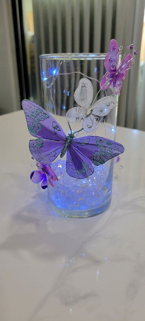 Purple Butterfly Centerpiece Ideas, Butterfly Centerpiece Ideas Diy, Butterfly Quinceanera Theme Centerpieces, Butterfly Centerpieces Quinceanera, Quinceanera Theme Butterflies, Butterfly Theme Quinceanera, Butterfly Quince Theme, Fairytale Quince, Butterfly Quinceanera Theme