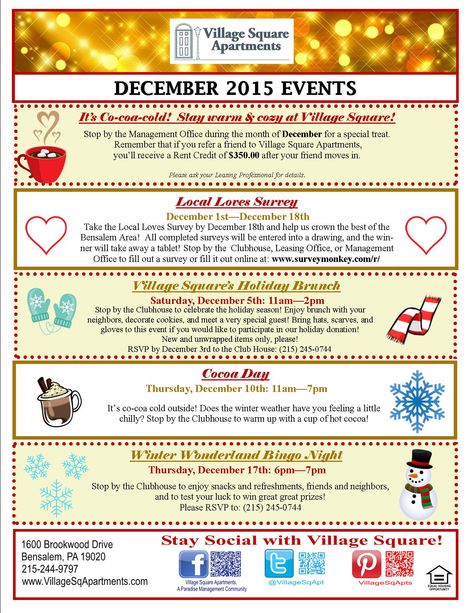 December Events For Residents, December Resident Events Ideas Apartments, December Resident Event Ideas, January Resident Event Ideas, College Event Ideas, Resident Events Ideas Apartments, Resident Retention, Senior Living Activities, Apartment Management