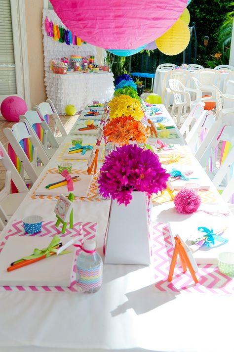 chevron rainbow art party: rainbow daisy centerpieces...using the food coloring in water trick? {Anders Ruff} Chevron Art, Rainbow Parties, Painting Birthday, Birthday Party Crafts, Art Birthday Party, Rainbow Birthday Party, Art Birthday, Rainbow Birthday, Rainbow Art