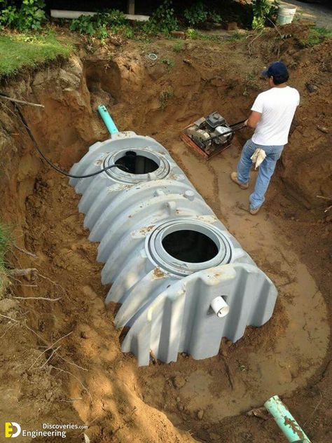 Septic System Installation, Fossa Séptica, Diy Septic System, Septic Tank Design, Septic Tank Systems, Diy Tank, Rainwater Harvesting, Septic System, Diy Cans