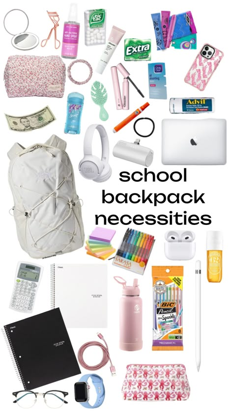 school neccesities what to pack essentials #school #backpack #backpackessentials #packing #schoolsupplies Backpack Checklist, Checklist Ideas, Middle School Essentials, School Backpack Essentials, Preppy School Supplies, In My Backpack, School Must Haves, School Needs, School Bag Essentials