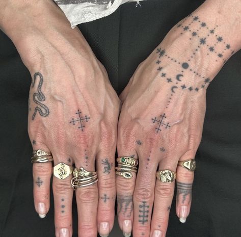 Hand Tattoos Symbols, Wrist And Finger Tattoos, Hand Symbol Tattoo, Hand Wrist Tattoo, Wrist Hand Tattoo, Scarlet Woman, Langley Fox, Finger Tats, Knuckle Tattoos