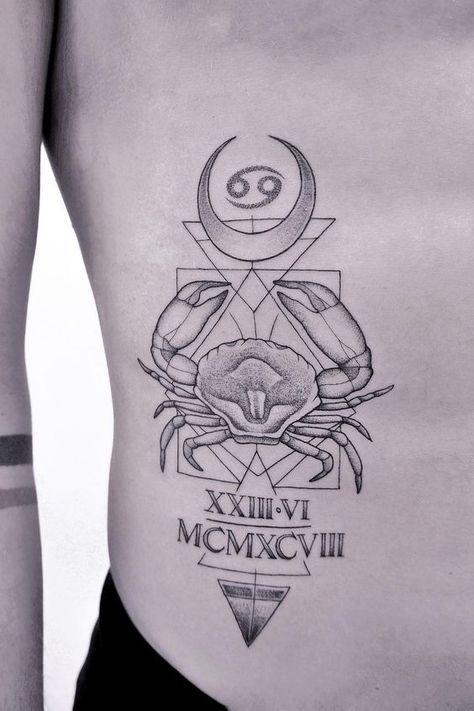 Cancerian Tattoo Zodiac Signs, Cancerian Tattoo For Man, Tattoo Men Meaningful, Cancerian Tattoo Moonchild, Cancerian Tattoo, Tattoo Men Arm, Indian Feather Tattoos, Horoscope Tattoos, Zodiac Sign Tattoos