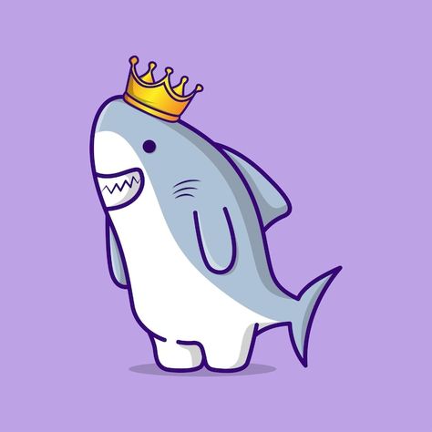 Vector cute shark with crwon illustratio... | Premium Vector #Freepik #vector #shark #cute-shark #shark-cartoon #fish-illustration Animated Shark Drawing, Shark Illustration Cute, Bussin Food, Animated Shark, Shark Cartoon, Shark Illustration, Cupcake Illustration, Shark Drawing, King Shark