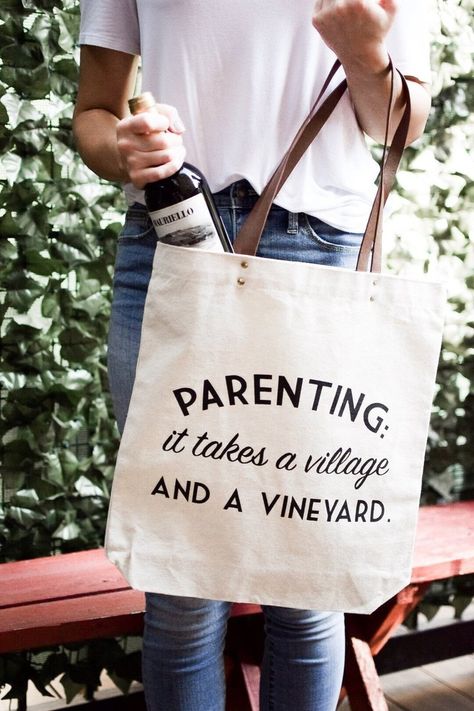 Parenting Tote Bag – Identity Boutique It Takes A Village, Canvas Bag Design, Takes A Village, Bag Quotes, Funny Tote Bags, Quick Gifts, Wine Bag, Cricut Creations, Cricut Projects Vinyl