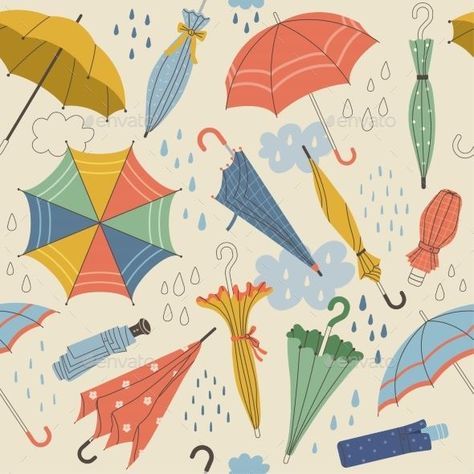 Umbrellas Pattern Umbrella Illustration, Greenery Decor, Graphic Tee Outfits, Graphic Tees Vintage, Seamless Background, Botanical Wall Art, Nature Inspiration, Umbrella, Vector Illustration