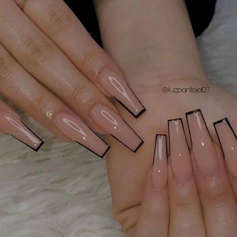 Gray French Tip Nails Coffin, Play Bunny Nails Acrylic, Easy Acrylic Ideas Nails, Square Nail Designs White Tip, Minimalist Coffin Nail Design, Elegant Nails Square Long, Box Tip Nails, Simple Edgy Nails Square, Cuffing Nail Design