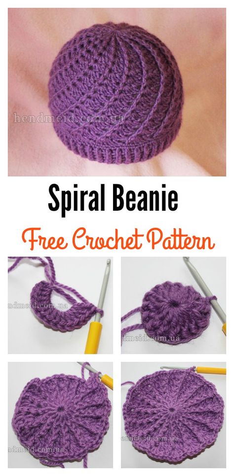 Slouchy Spiral Hat Free Crochet Pattern Beanie Free Crochet Pattern, Hat Free Crochet Pattern, Crochet Spiral, Pola Topi, Spiral Crochet, Confection Au Crochet, Crochet Knit Hat, Bonnet Crochet, Crochet Beanie Hat