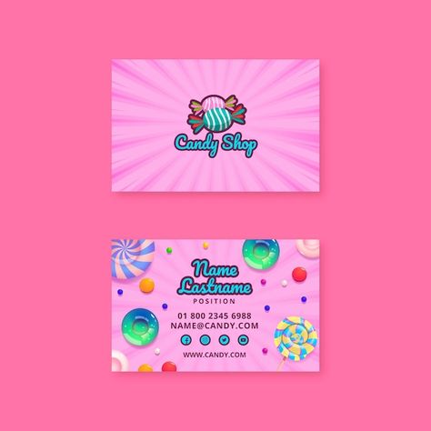 Vector candy factory business card templ... | Premium Vector #Freepik #vector #candy-shop #sweet-shop #sweet-candy #sugar-candy Candy Background, Candy Business, Sweet Factory, Candy Logo, Candy Fruit, Candy Factory, Candy Companies, Thank You Card Design, Photoshop Ideas