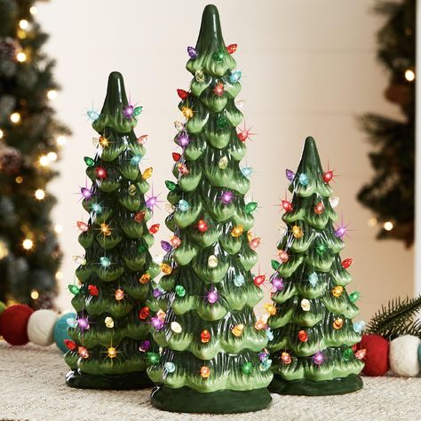 Tabletop Christmas Trees, Vintage Ceramic Christmas Tree, Christmas Tree Set, Tabletop Christmas Tree, Ceramic Christmas Trees, Green Christmas Tree, Ceramic Christmas, Aaa Batteries, Artificial Christmas Tree