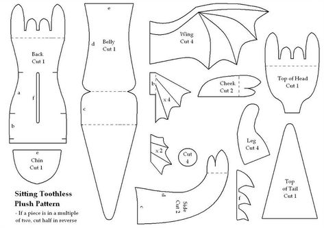 Toothless Pattern, Pola Topi, Giant Plush, Toothless Dragon, Animal Sewing Patterns, Plushie Patterns, Sewing Stuffed Animals, Felt Patterns, Dragon Pattern