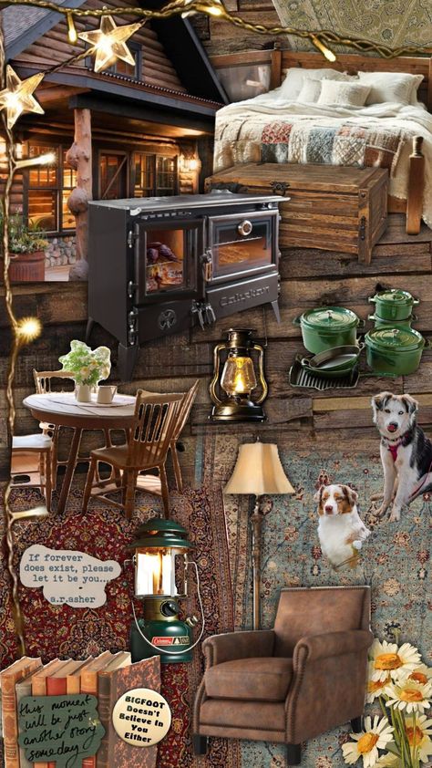 Cozy Life 🍁🥾🔥📖☕️ #home #cozy #cabin #forest #cottagecore #vintage #love #dog Cozy Cabin Aesthetic, Chic Cabin, Cottagecore Home Decor, Cottagecore Home, Cabin Aesthetic, Vintage Cabin, Cozy Cabin, Cottage Core, Cabin Homes