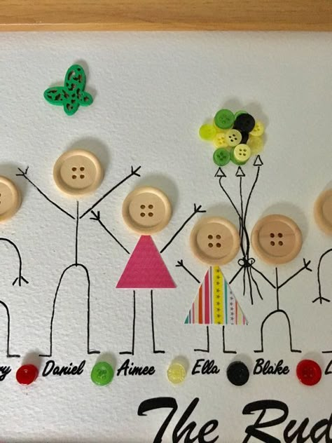 Buttons Crafts Diy, Stick People, Quilled Creations, Personalized Balloons, Family Crafts, 자수 디자인, Button Cards, Button Art, Birthday Cards Diy