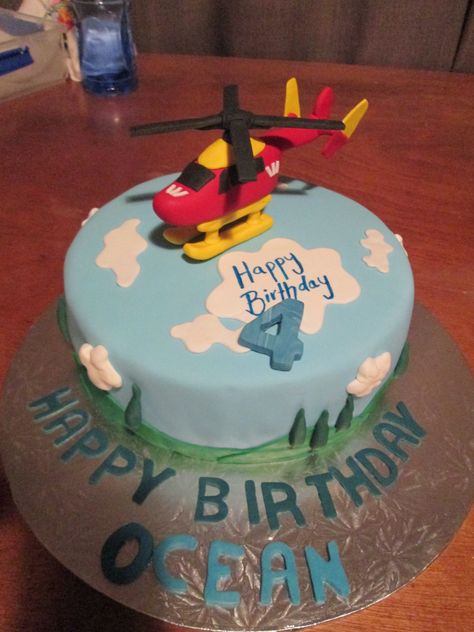 Rescue helicopter Fondant Helicopter, Helicopter Cake Ideas, Helicopter Cakes For Boys, Helicopter Birthday Cake, Helicopter Party, Helicopter Cake, Police Birthday Cakes, Helicopter Birthday, Transportation Birthday Party