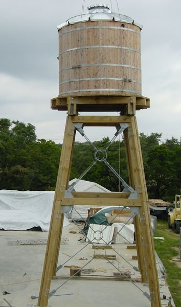 Diy Water Tower, Diy Water Tank, Water Tank Stand, Water Drilling, Rain Barrel Stand, Rain Barrel System, Windmill Water, Water Harvesting, Pocket Park