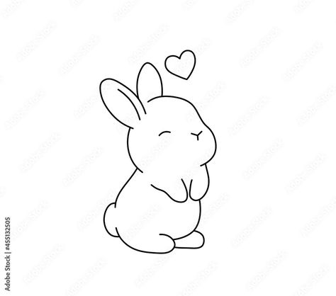 Cute Rabbit Embroidery, Bunny One Line Drawing, One Line Rabbit Tattoo, Cute Bunny Drawing Simple, Rabbit Outline Tattoo, Bunny Simple Drawing, Small Animal Doodles, Cute Bunny Tattoos Small, Cute Little Animals Drawings