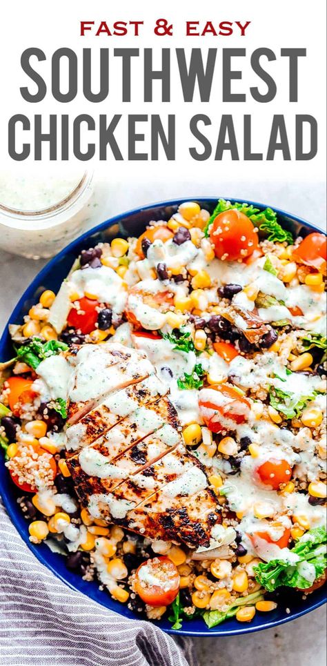 Dressing With Yogurt, Quinoa Bean Salad, Southwest Dressing, Luscious Recipes, Hearty Salad Recipes, Southwest Chicken Salad, Southwest Salad, Food Story, Southwest Chicken