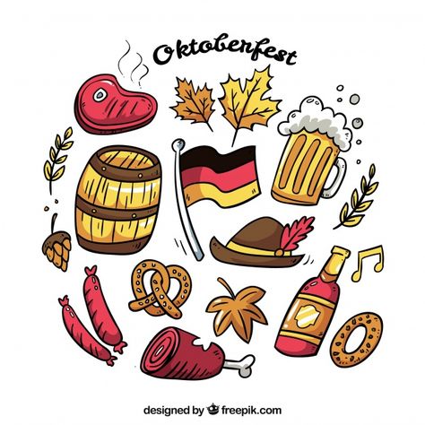 Oktoberfest food collection Free Vector Oktoberfest Illustration, Oktoberfest Food, 3d Environment, Food Collection, Beer Design, Illustration Styles, Art Drawing, Art Illustration, Fashion Illustration