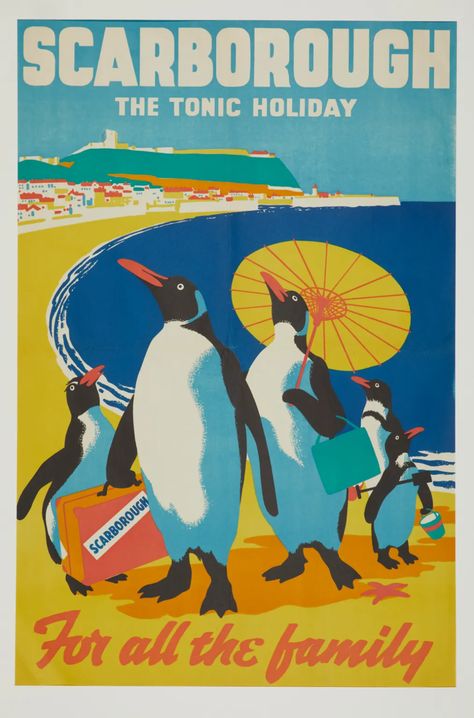 Scarborough: the poster magnet to penguins, courting couples and tonic seekers in nostalgic exhibition - charleshutchpress Penguin Family, Travel Advertising, Tourism Poster, Travel Ads, Railway Posters, English Art, The Seaside, Advertising Poster, British Isles