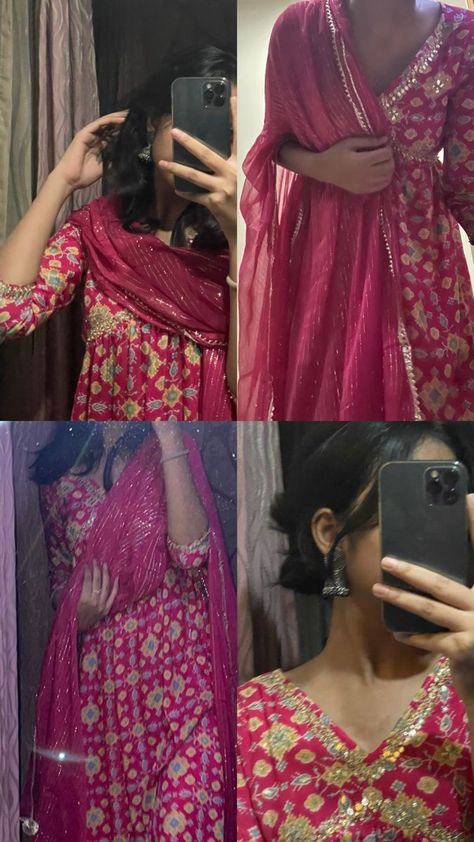 Salwar Aesthetic Poses, Rakhi Asthetic Pics, Selfie Poses In Traditional Outfit, Kurti Layout Ideas, Indian Dress Poses, Traditional Dress Photo Poses, Salwar Aesthetic, Traditional Kurti Poses, Mirror Selfie In Suit