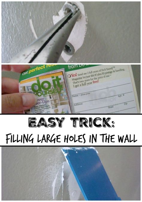 Easy trick for filling larger holes in your walls. Patching Holes In Walls, Fix Hole In Wall, Fill Nail Holes, Patch Hole, Clean Bathtub, Thrifty Decor Chick, Nail Repair, Home Fix, Diy Home Repair