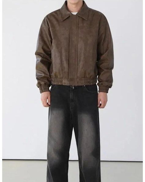 OH Ruched Hem PU Leather Jacket • Discover Trending Men's Fashion From Asia • Collection: OH Atelier . #koreanfashion #streetwear #streetfashion #outfitidea #styleinspo #mensfashion Winter Fashion Jackets, Zippers Fashion, Outfits Hombre, Pu Leather Jacket, Faded Jeans, Motorcycle Leather, Leather Motorcycle Jacket, Mens Spring, Short Coat