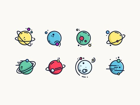 Small Planets by Pavlo Aliko Cute Planet Drawings, Planets Icons, Cool Small Drawings, Cartoon Planets, Cute Planets, Tiny Planet, Space Doodles, Cute Small Drawings, Planet Drawing