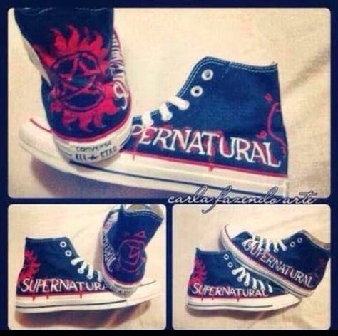 Supernatural Shoes, Supernatural Crafts, Supernatural Clothes, Supernatural Outfits, Cool Converse, Supernatural Merchandise, Supernatural Fan Art, Supernatural Quotes, Supernatural Memes