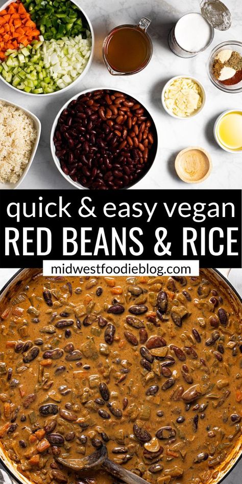 Vegan Red Beans And Rice, Vegan Red Beans, Red Beans Recipe, Red Beans And Rice Recipe, Red Beans Rice, Red Beans N Rice Recipe, Rice Recipes Vegan, Quick Easy Vegan, Red Beans And Rice