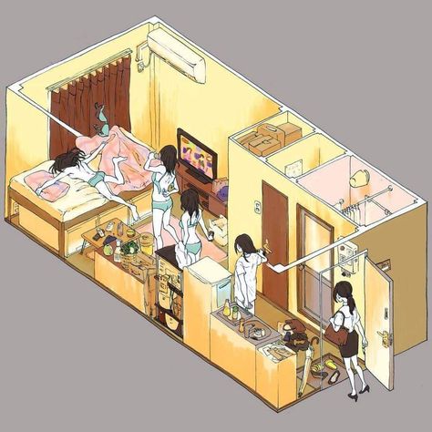 Zaibatsu Roblox Apartment, Anime Apartment Aesthetic, Japanese Apartment Interior Design, Isometric Art Room, Japanese Apartment Kitchen, Japanese Apartment Layout, Anime Apartment, Japanese Apartment Aesthetic, Japanese Apartment Building