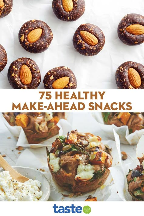 Love to meal prep? From muffins to bliss balls, these better-for-you snacks and treats can all be prepared ahead of time so you’ll never be caught off guard next time you’ve got the nibbles. #healthy #healthysnacks #snackrecipes Healthy Savory Snacks, Healthy Snack Choices, Healthy Protein Snacks, Party Snack Food, Food Medicine, Greek Cooking, Work Meals, Healthy Sweet Treats, Bliss Balls