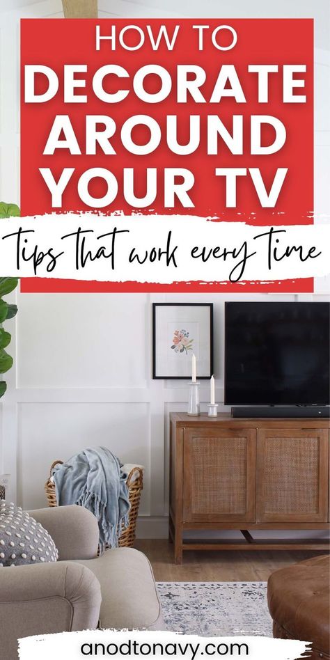 TV’s are in just about every home, but they can be an eyesore. Here are some ideas for decorating around a television. hide a tv on wall | hide a tv in living room | decorate around tv on wall | decorate around tv stand | decorate around tv | tv wall design | tv stand decor | tv wall decor | tv unit decor | tv stand ideas | frame TV gallery wall | living room designs | living room ideas How To Hide A Television, Wall Collage Around Tv, Decorate Around Tv Stand, Pictures Above Tv, Decorating Around A Tv On The Wall, Decorate Around Tv On Wall, Decor Over Tv, Above Tv Decor, Decor Above Tv