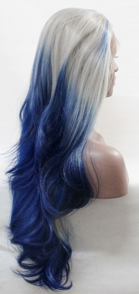 Ombre lace front wig - light to dark hair White To Blue Ombre Hair, Natura Hair, Blue Lace Front Wig, Blue Wigs, Pastel Blue Hair, Dnd Inspiration, Blue Ombre Hair, Ombre Lace Front, Wigs Short