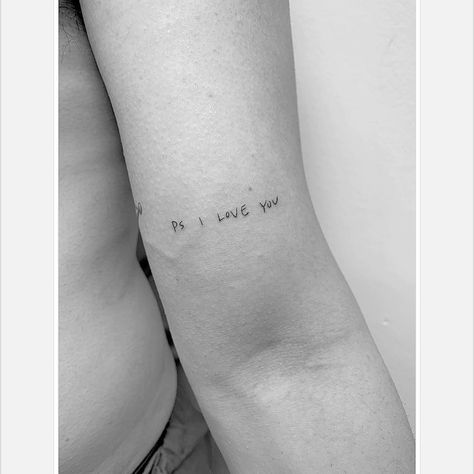 @winterstone on Instagram: “PS I LOVE YOU #singleneedle #delicatelysharp #iloveyou” Tattoo Placement Arm, Winter Tags, Love Yourself Tattoo, Quote Tattoos, Single Needle Tattoo, Quote Tattoo, Explore Tattoo, Temporary Tattoo Designs, Reference Letter