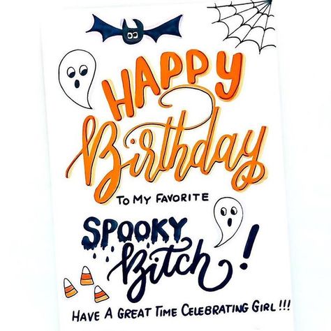 Punkpost on Instagram: "Who’s having a frighteningly great birthday? It’s BOO! 👻 ⠀⠀⠀⠀⠀⠀⠀⠀⠀ Know a spooky bitch? Send them a boo-tiful happy birthday card with Punkpost! 🦇📮 We've got tons of Halloween cards that can double as birthday cards. Pick one, type your HBD wishes, tell us where to send it and let us handle the rest. Tap our link in bio to get started. . . . ✍️: @gongzhucreates . . . #SentWithPunkpost #punkpost #snailmail #cards #greetingcards #sendmoresnailmail #sendmoremail #mailart Spooky Birthday Wishes, Halloween Birthday Wishes, Happy Birthday October, 44 Birthday, Hbd Wishes, Halloween Happy Birthday, Halloween Mail, Happy Birthday Halloween, 44th Birthday