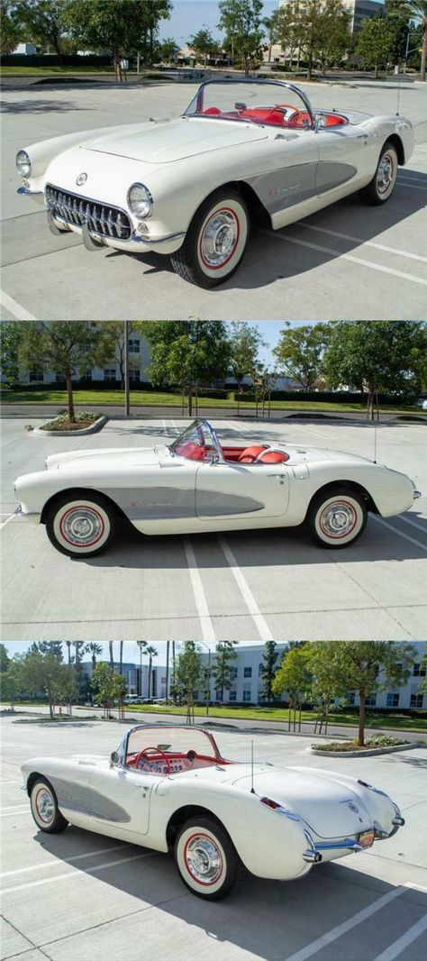 Classic Cars Convertible, Vintage Convertible Cars, 1950s Convertible, 57 Corvette, White Corvette, 1957 Corvette, Vintage Convertible, Old Corvette, Vintage Cars 1950s