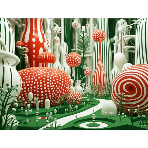 'Fantasy Garden' in the Style of Yayoi Kusama Chairish Exclusive.  Limited Edition Framed Fine Art Print by Diane Grant Studio.  Edition of 5, AP 1/5. Year : 2024 *Artist proof. All rights reserved.  Materials: Museum-quality Inkjet Print on High-Quality 'Hahnemuhle' Photo Rag® Ultra Smooth 305 g/m² Matt Fine Art paper, 100% cotton, very finely textured surface with a strikingly silky feel, acid and lignin-free. High-End 1.1' White Wood Handmade Frame with Plexiglass front, see the picture. Read Artistic Garden, Narrative Photography, Japanese Dining, Selfie Wall, Fantasy Garden, Handmade Frame, Principles Of Design, Game Concept Art, Yayoi Kusama