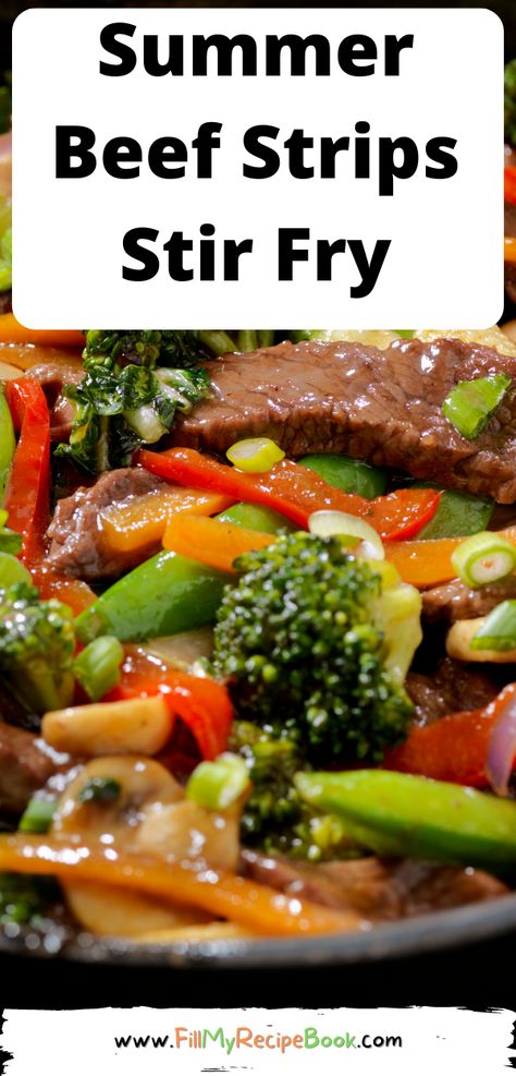 Summer Beef Strips Stir Fry recipe. An easy and quick healthy warm meal for lunch or dinner for a family with vegetables and steak and sauce. Stirfry Beef, Beef Stir Fry Sauce, Dinner For A Family, Stir Fry Recipes Healthy, Fast Easy Dinner, Beef Stir Fry Recipes, Healthy Stir Fry, Stir Fry Recipes Chicken, Beef Strips