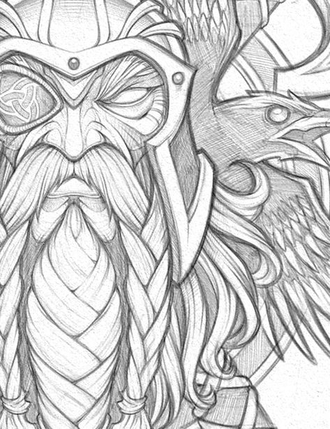 Viking Drawings, Pencils Sketch, Birds Wings, Viking Tattoo Sleeve, Art Viking, Symbole Viking, Odin's Ravens, Tattoo Zeichnungen, Warrior Tattoos