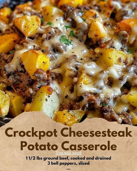 Crockpot Cheesesteak, Philly Cheese Steak Casserole, Slow Cooker Casserole, Hearty Casseroles, Potatoe Casserole Recipes, Beef And Potatoes, Philly Cheesesteak, Ground Beef Recipes For Dinner, Recipes Crockpot