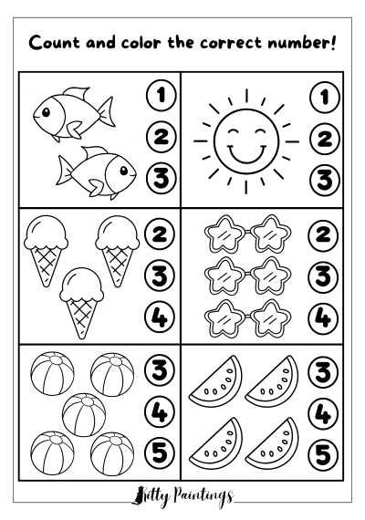 Matching Math Activities Preschool, Maths Worksheet For Pre Nursery, Math Coloring Worksheets Kindergarten, Number Matching Worksheets For Preschool, Counting Objects Activities, Simple Math Worksheets For Preschoolers, Nursery Number Worksheet, Math Pages For Kindergarten, How Many Preschool Worksheets