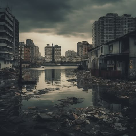 Somber post-apocalyptic city skyline, crumbling buildings submerged in water. Hasselblad X1D II 50C, 45mm lens captures details & mood. 🌆🌊📷 #decay #apocalypse Post Apocalyptic Aesthetic, Apocalypse City, Apocalyptic Aesthetic, Crumbling Buildings, Apocalyptic City, Submerged In Water, Post Apocalyptic City, Apocalypse Aesthetic, Post Apo