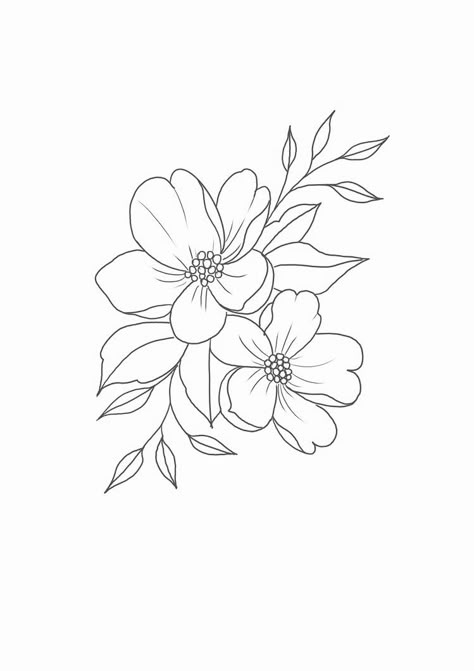 Line Drawing Flowers Tattoo, Simple Flowers Tattoo Design, Easy Flower Tattoo Designs, Floral Outline Design, Flowers Outline Design, Simple Floral Line Art, Simple Flower Tattoo Stencil, Different Flower Drawings, Simple Flower Line Drawing