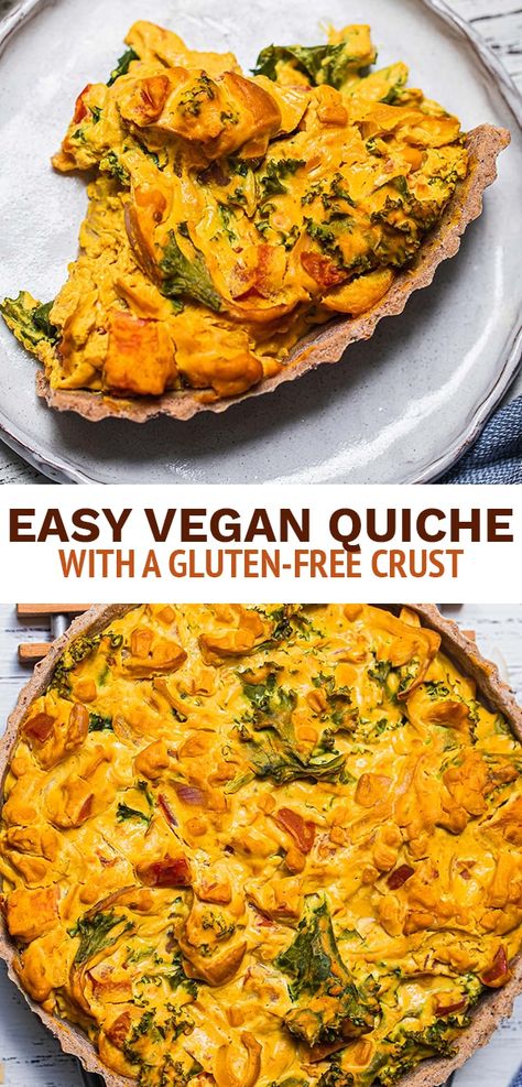 This easy vegan quiche with a gluten-free crust is perfect for a cosy weekend breakfast or brunch. Made with a tofu-based 'cheese' and onion filling, this is a recipe that everyone will love! Quiche Filling, Gluten Free Quiche, Vegan Quiche, Gluten Free Crust, Healthy Appetizer Recipes, Homemade Gluten Free, Vegan Comfort Food, Chickpea Flour, Weekend Breakfast